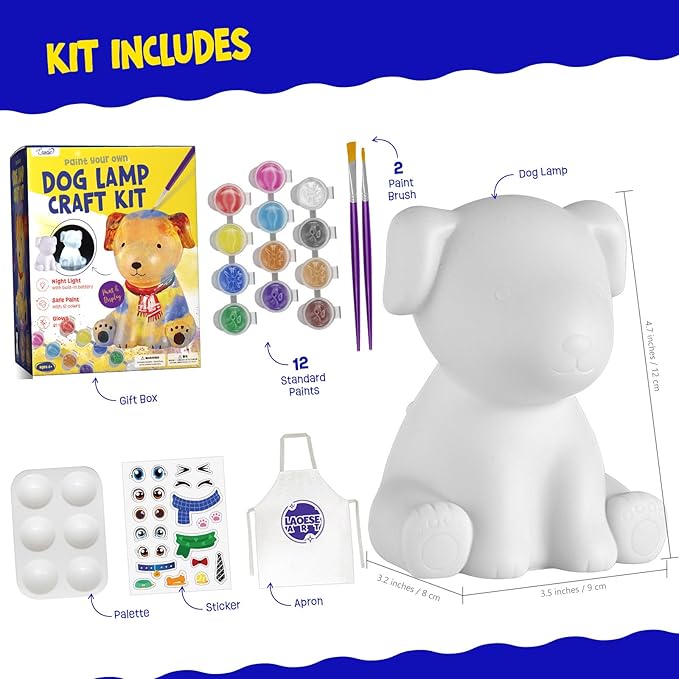 laoese paint your own dog lamp kit, art supplies painting kits for kids, arts and crafts for kids ages 8-12, dog toys girls boys halloween birthday christmas gifts ages 3 4 5 6 7 8 9 10 11 12+