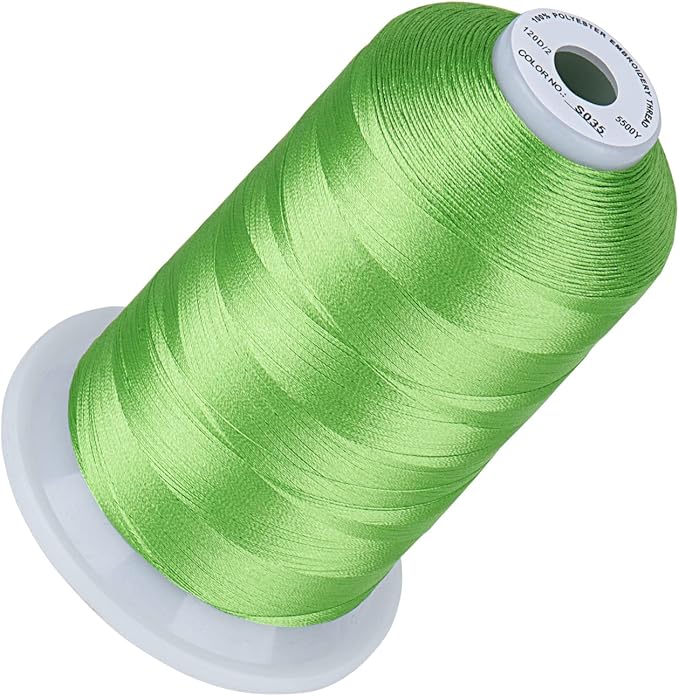 Simthread 5500Yds Embroidery Thread, 5000M High-Yardage 40WT 100% Polyester Thread – 170+ Vivid Colors, High-Speed Rated – Compatible with Brother, Singer, Janome & More - Electric Green S035