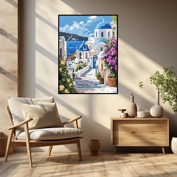 CHWGLFGG 5D Diamond Art Kits for Adults Beginners, Santorini Greece Landscape Diamond Painting Kits, DIY Full Round Drill Paint by Diamonds Dot Gem Art for Adults, Home Wall Decor 12x16 Inch