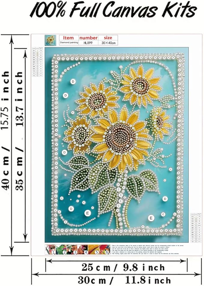 GEMFAMILY Diamond Art Kits for Adults Beginner,Special Shape Diamond Painting Kits for Sunflowers,5D DIY Pearl Rhinestones Diamond Dots Painting for Home Wall Decor 12 x 16 Inch