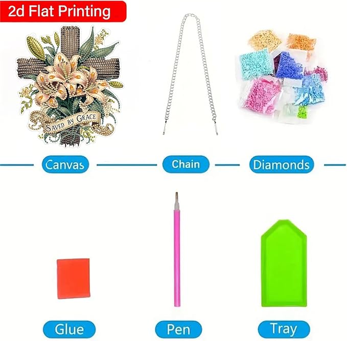 ZeeLionArt Hanging Diamonds Art kit for Adult,Cross Flowers Pendant Diamonds Painting Art Kit,6.7x7.6inch Acrylic Diamonds Painting Board Kit Ornament, Special Crystal Diamond Hanging Ornament