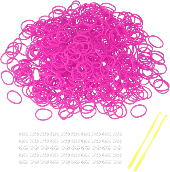 MECCANIXITY 1200 Pcs Loom Rubber Bands Kit with 50 Pcs S-Clips 2-Hooks Rubber Bands Refill Bracelet Making Kits for Weaving DIY Handcrafts Gift, Plum Red