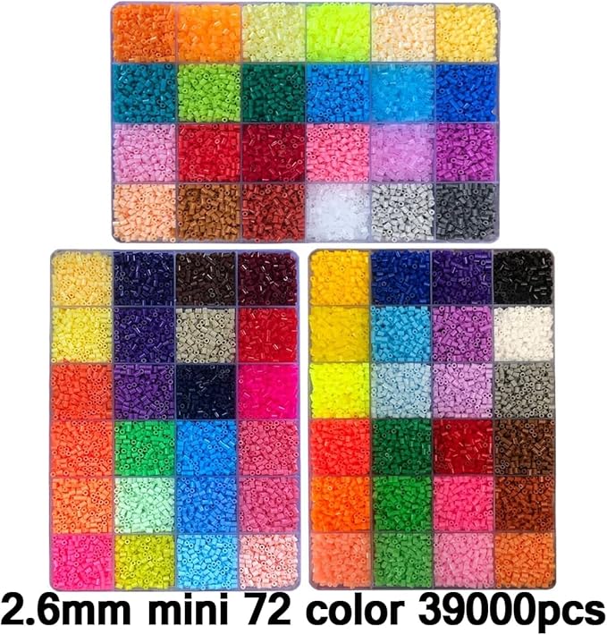 ZLLBTMO 39000 Pcs Fuse Beads Kit for Craft Making 72 Colors 2.6mm Mini Small Iron Beads Set for Aduld, with Box, 4 Pegboards, 1 Drawing, 1 Tweezers, 5 Ironing Paper