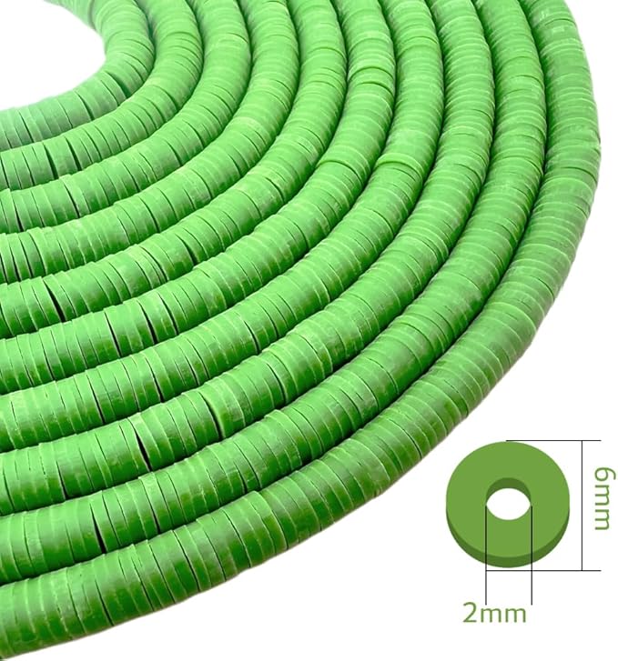 QiQnHngD 10 Strands Clay Bead, Heishi Beads for Bracelet Stack, Earth Tone Clay Beads for Adults, Flat Beads Kit for Friendship Bracelets, Neutral Beads Bracelet Making Kit(Fluorite Green)