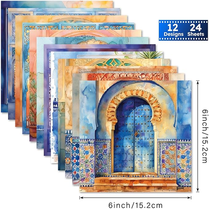 Scrapbook Paper Pad, Single-Sided Cardstock Scrapbooking Paper for DIY Envelopes, Card Making, Journals, Planner, Greeting Cards, Decorative Art Craft -24 Sheets 6x6 inch