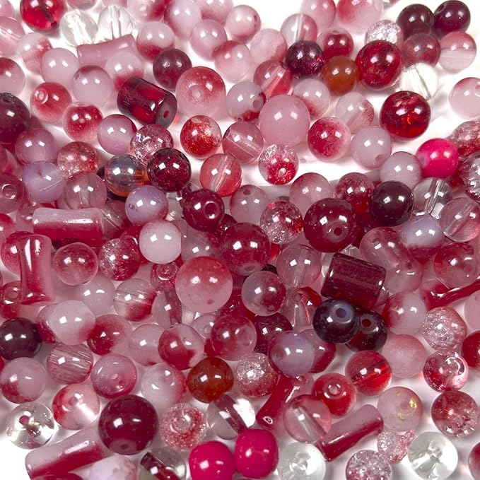 300pcs Glass Beads Red, 8mm Assorted Crystal Bead for Jewelry Making, Round Spacer Loose Beads Kit for DIY Charms Bracelets Necklaces Earrings