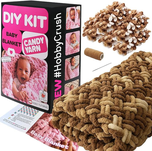 Beginner Craft Kit – Easy Loop Yarn Baby Blanket Kit for Adults & Kids, DIY Arm Knitting Kit with Soft Chenille Yarn, Perfect Handmade Gift (Multicolor)