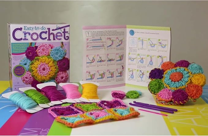 4M: Easy-to-Do Crochet - DIY Knitting Craft Kit, Learn 3 Yarn Work Projects, Create Coasters-Mini Bag-Placemat, All-in-1 Set, Beginners & Kids Ages 8+