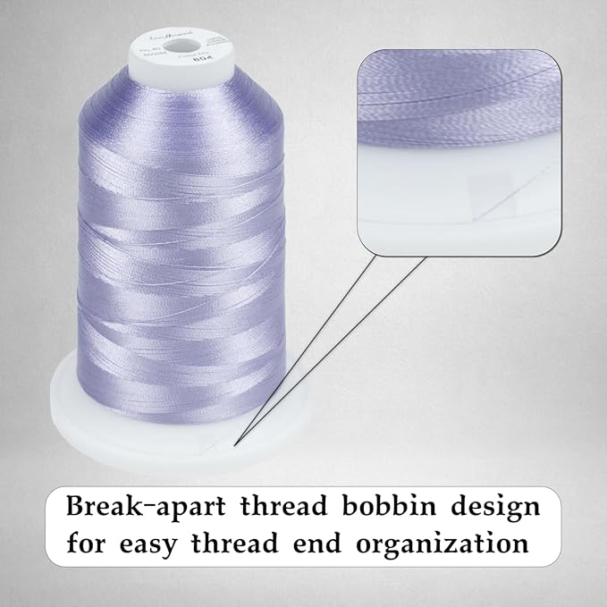 Simthread Trilobal Polyester Thread – 5000M (5500yds) No.40 – Super Sheen, Tangle-Free – Built-in Thread Lock Spool – Compatible with Brother, Singer, Janome & More, Lavender-804