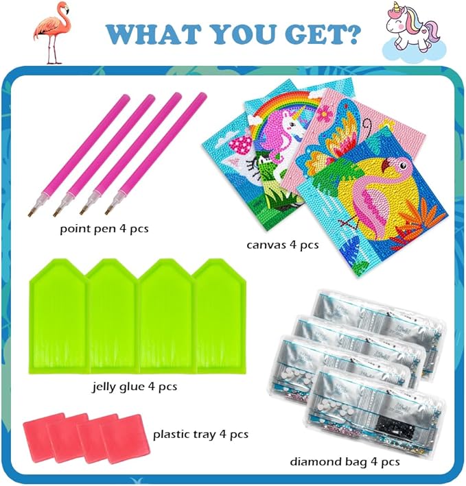 Labeol Diamond Art Kits for Kids Crafts for Girls Ages 6-8-10-12 Easy to DIY Creative Diamond Art Sticker Craft by Numbers Kits for Kids and Adult Beginners (4 Pack Cute)
