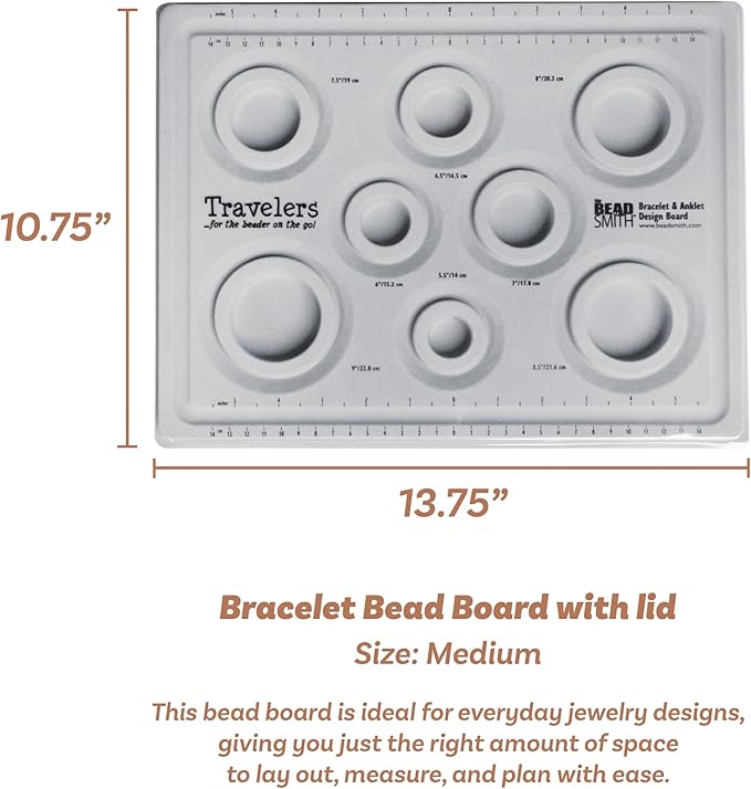 The Beadsmith Elements Bracelet & Anklet Design Bead Board –13.75 x 10.75 x 1 Inches – Removable Transparent Cover – Flocked Surface, Multiple Channels & Printed Ruler – for Jewelry Making