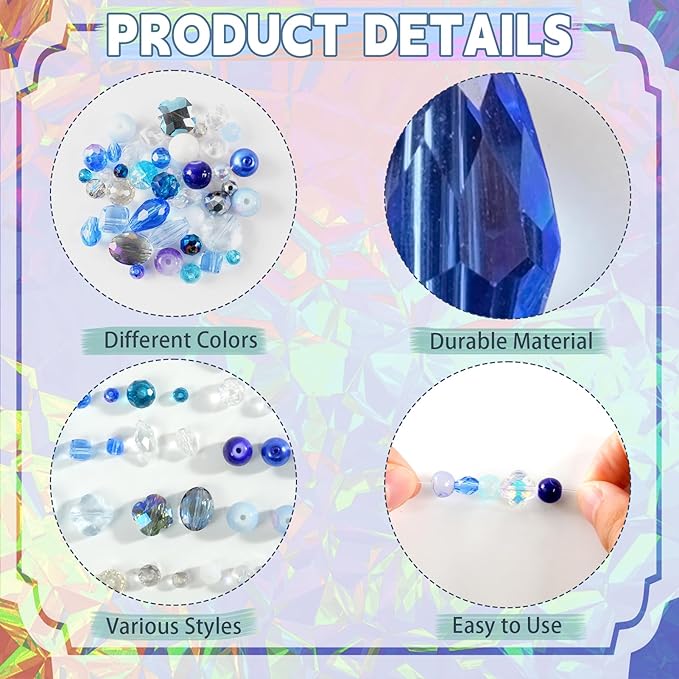 636pcs glass beads for jewelry making - blue craft crystal beads with loose beads sparkly faceted beads hole drilled diy for bracelets craft earrings bracelet necklace jewelry making