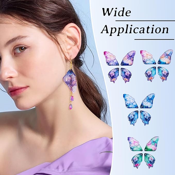 FASHEWELRY 16Pcs Resin Butterfly Wing Charms for Jewelry Making, Glitter Flower Print Colorful Insects Wing Pendant Earrings Making Kit Earring Hook Jump Rings
