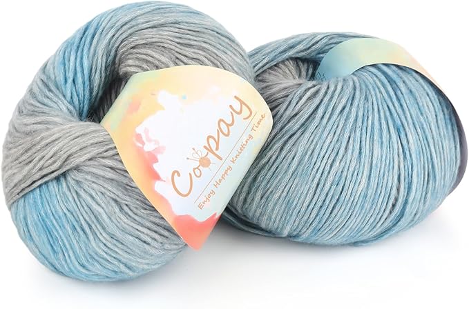Coopay Yarn for Crocheting Knitting, Gradient Cake Yarns, 2 × 3.53oz - 240yds - 50% Cotton 50% Acrylic Ombre Yarns, Crochet Yarn for Blankets, Shawls, Scarves (101 Sea Blue)