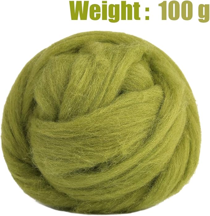 3.53oz Wool Roving, Wool Felting Supplies, Pure Wools, Chunky Yarn, Spinning Wool Roving for Needle Felting Wet Felting DIY Hand Spinning (Grass Green)
