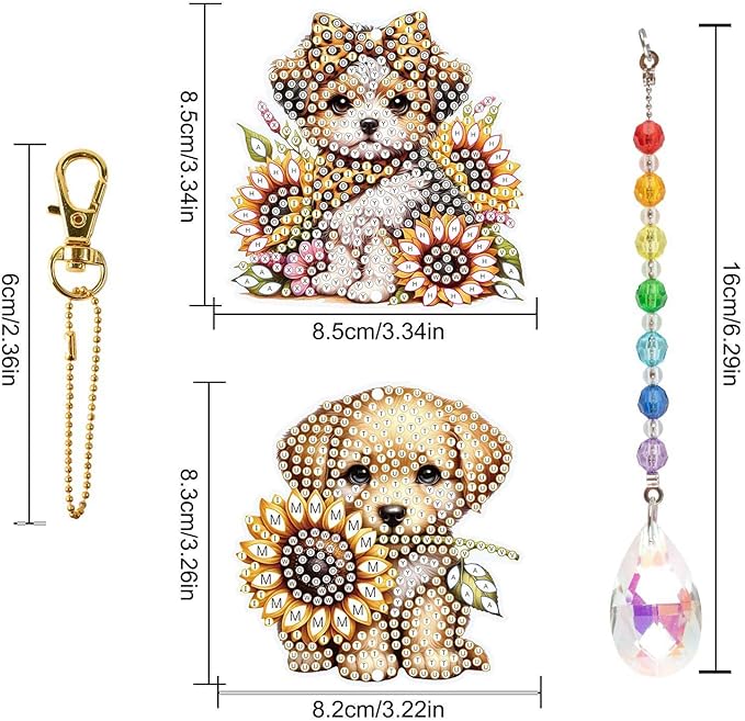 LazyFold 2 Pcs Diamond Painting Wind Chime Kits,Cute Puppy DIY Diamond Art Painting Wind Chime Kits Crystal Art Suncatchers for Adults Home Garden Window Craft Gift