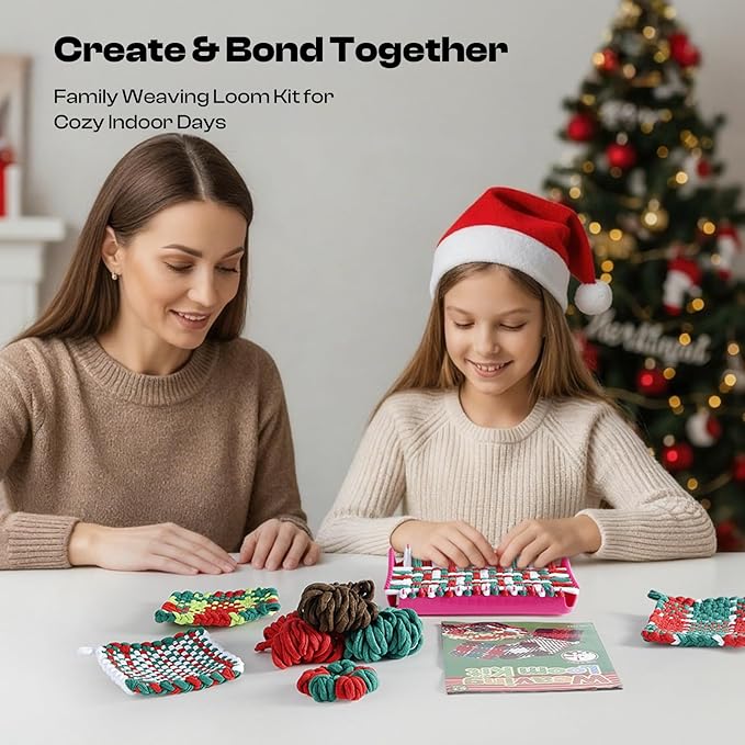 Caydo Christmas Weaving Loom Kit for Kids, Pot Holder Loom Kit for Girls 8-12, Include 448Pcs Weaving Loops(8 Colors), DIY Art and Craft Looms for Kid, Gift for Christmas & Craft-Loving Kids Age 8-12
