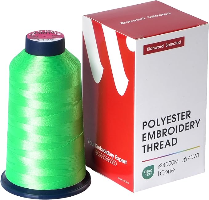 Poolin Embroidery Machine Thread Richword Selected Green 4000M 40WT Polyester Embroidery Thread – Smooth, Strong Single Spool for Home & Commercial Machines 1178