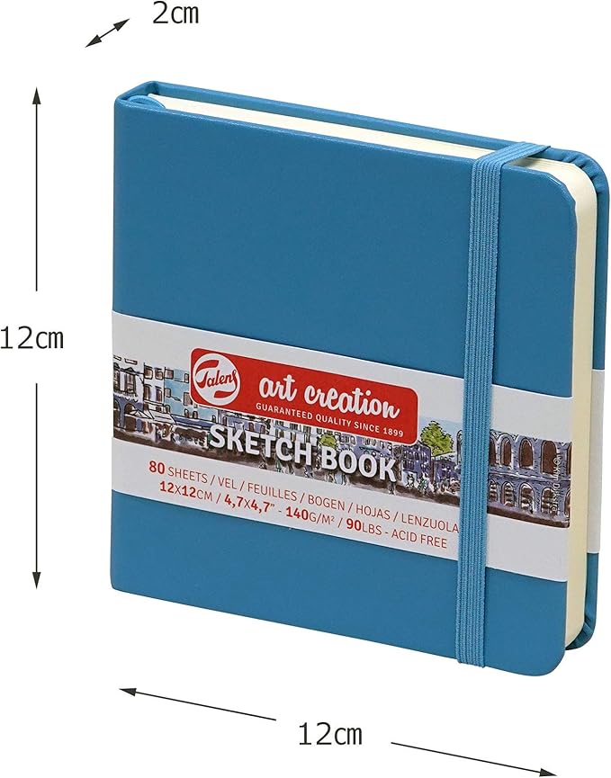 talens t9314-214m art creations sketchbook, drawing notebook, 4.7 x 4.7 inches (12 x 12 cm), lake blue, thickness: 4.9 oz/sq ft (140 g/m2), fine, acid free paper, 80 sheets bound
