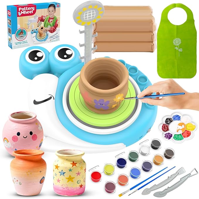 Pottery Wheel for Kids with 3 Clay Kits & Painting Supplies, Complete Arts and Crafts for Kids Ages 8-12, Mini Pottery Studio Toys for Ages 8-13, Ideal Christmas Birthday Gift for Grandkids Boys Girls