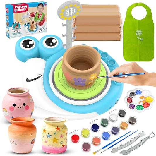 Pottery Wheel for Kids with 3 Clay Kits & Painting Supplies, Complete Arts and Crafts for Kids Ages 8-12, Mini Pottery Studio Toys for Ages 8-13, Ideal Christmas Birthday Gift for Grandkids Boys Girls