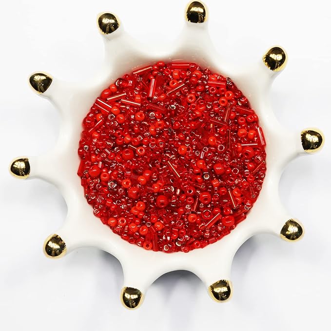 100g Mix Tube Beads Bugle Beads,3800+pcs Glass Bulk Spacer Multi Size 2-6mm Kit for Jewelry Making DIY Craft Bracelets Necklace Earring Making (Red Mixed)