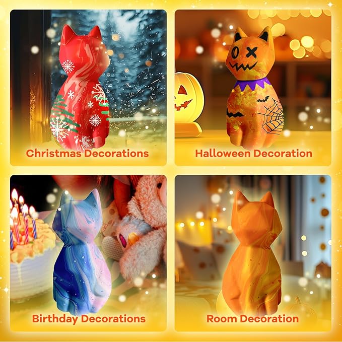 Cokiki Paint Your Own Cat Lamp Kit, Art Supplies DIY Cat Crafts Night Light Painting Kit, Arts and Crafts for Kids Ages 8-12, Holiday Gift for Girls Boys Ages 6 7 8 9 10 11 12+