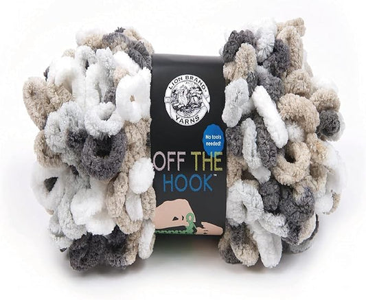 (1 Skein) Lion Brand Yarn Off the Hook Bulky No Needle Yarn, Snowy Cosmo