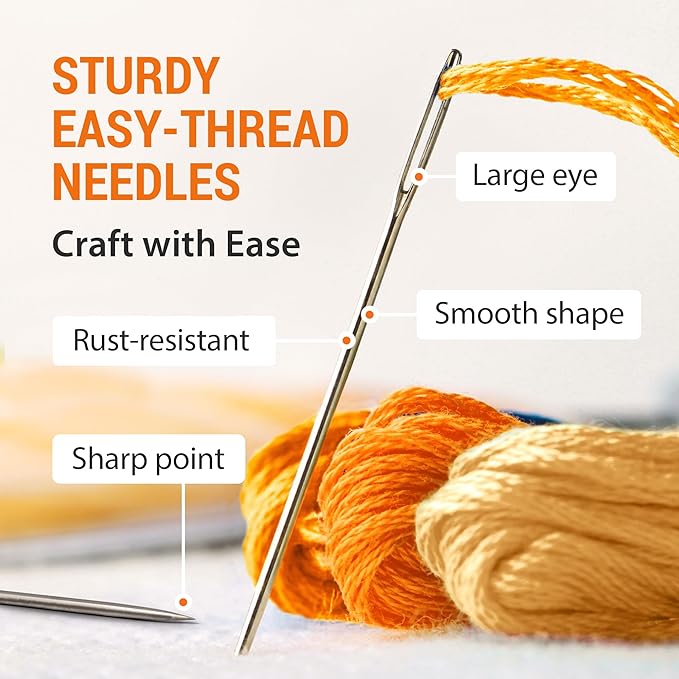 VONEEDL 50 Large Eye Heavy Duty Needles - 5 Sizes Easy to Thread Sharp Point Needles Perfect for Hand Sewing, Knitting, Crewel Darning, Crafting, and DIY