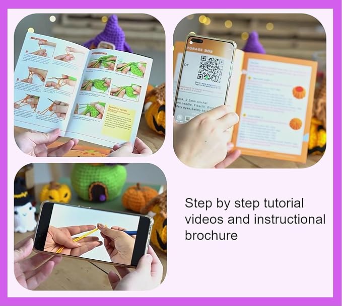 Beginners Easy to Start Crochet Kits for Beginners Halloween Pumpkin Animals Candy Bag Case Crochet Set DIY Gift for Starters Adult Kids Instruction and Video Tutorials