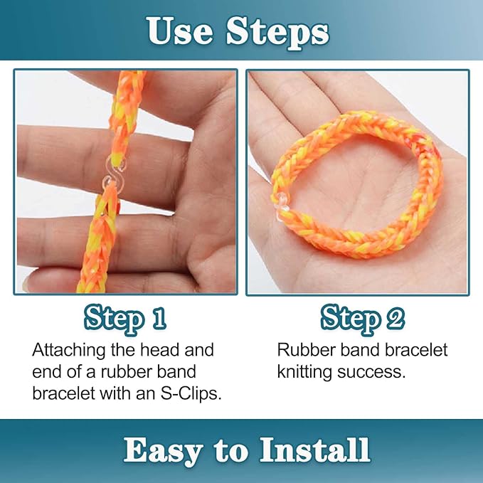 S Clips Rubber Band Clips 1000 Pieces Loom Rubber Band Clips Plastic Band Clips Connectors Refills Bracelet Kit Clip for Loom Bracelets DIY Making Refill Kit