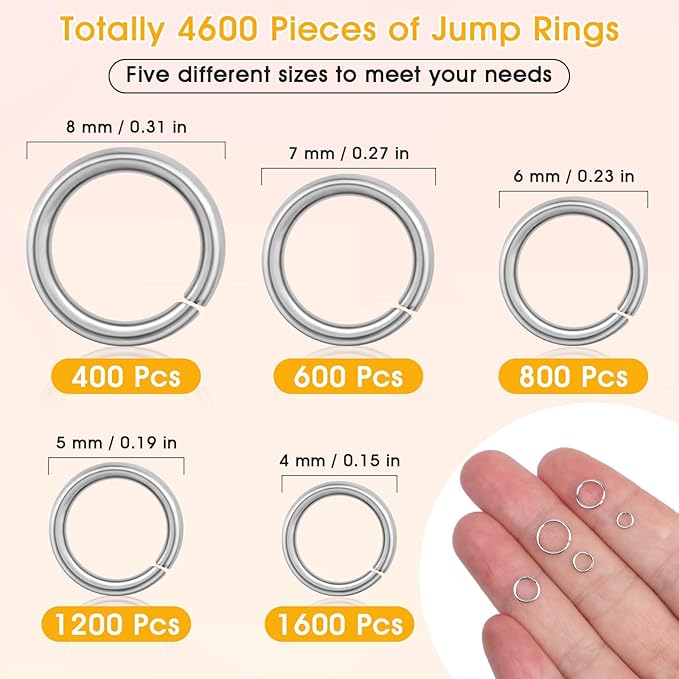 paxcoo 4600pcs silver jump rings with jump rings open/close tools for jewelry making and necklace repair (assorted sizes)