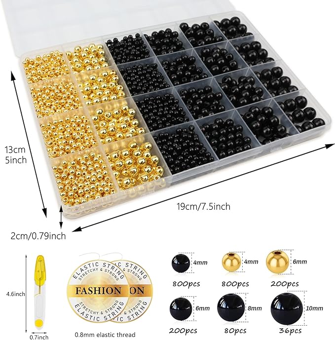2116PCS Beads for Bracelets Black Pearl Bracelet Making Kit Bracelet Kits Bracelet Bead Kits Small Pearl Beads and Gold Bead Beading Kit for Bracelets Jewelry Making Kit for Adult