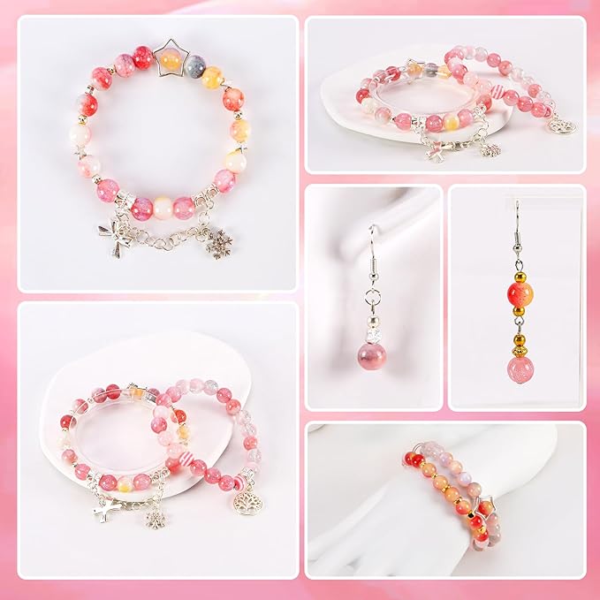 glass beads for jewelry making, 18 colors glass beads for bracelets making kit including 2-8mm bead spacers/lava beads/stone rock diy jewelry making supplies for adults, bracelets earring making kit