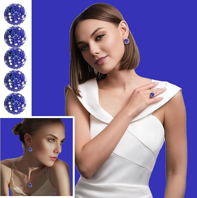 10mm Grade A White with Blue Sparkle Rhinestone Beads for Baseball Necklace-Round Disco Ball Bead Rhinestone Clay Beads for Earring Jewelry Making,Necklace Bracelet,DIY Craft Supplies(100 pcs)
