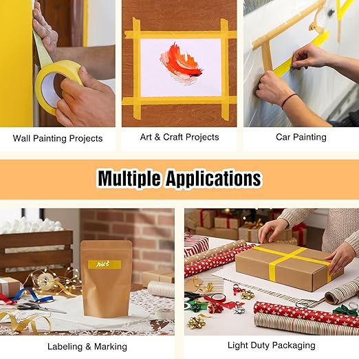 HongWay Masking Tape 1 Inch, 6 Rolls x 22yd (132yds in Total) Painters Tapes for Painting Labeling Arts Crafts, Easy Removal, No Residue (0.94in Yellow)
