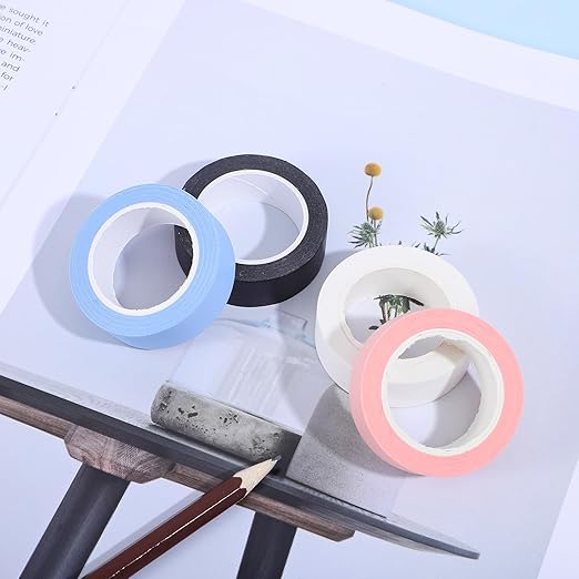 4 Roll Solid Color Washi Tape, 32 Ft X 0.59" Black White Blue and Pink Washi Tape Set Low Tack Tapes Masking Self-Adhesive Tapes for Packaging Journals Scrapbooks DIY Crafts Gifts