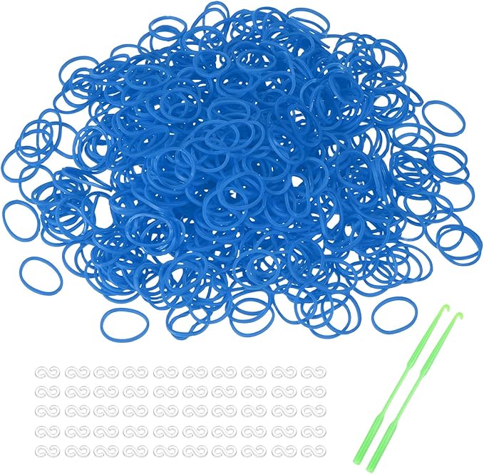 MECCANIXITY 1200 Pcs Loom Rubber Bands Kit with 50 Pcs S-Clips 2-Hooks Rubber Bands Refill Bracelet Making Kits for Weaving DIY Handcrafts Gift, Blue