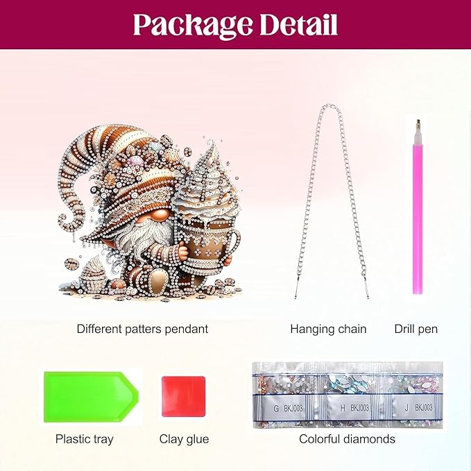 Masendp Gnomes Diamond Art Painting Pendant Kit with Hanging Chain, 5D Diamond Art Hanging Kit DIY Crystal Window Door Pendant Adult Gift