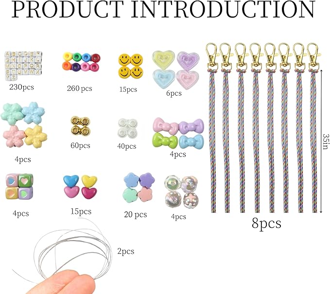 fcccfvvuua 680 PCS DIY Beaded Keychain Making Kit - Bow Heart Star Flower Letter Alphabet | Bead Bag Charm Kit | Great for Handmade Party, Gifts