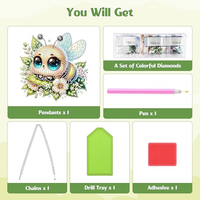 GHHKUD Bee Diamond Art Hanging Kit for Adults, DIY Double Sided Diamond Painting Hanging St.Patrick's Day, Special Shaped Acrylic Ornaments Pendants for Window Home Garden Wall