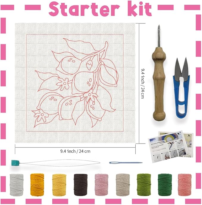 INFUNLY Lemon Flower Punch Needle Embroidery Kits Lemon Branch DIY Punch Needle Kit for Beginners Plant Stamped Rug Yarn Hooking Kit with Pre-Printed Pattern Instruction for Craft Lovers Home Decor