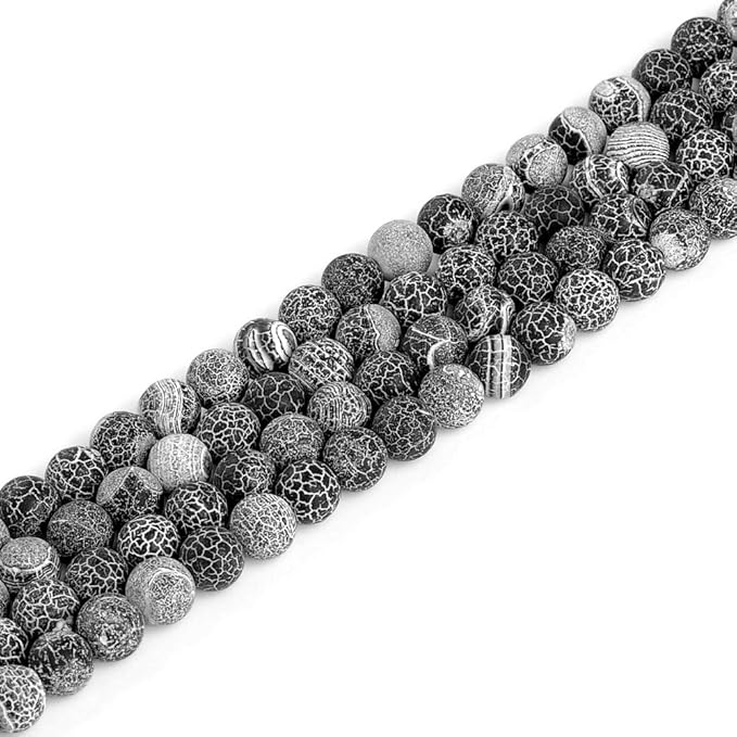 8mm Natural Black Frosted Agate Gemstone Round Loose Beads Crystal Stone Bracelet Necklace Accessories Crafts for Jewelry Making DIY,1 Strand 15"