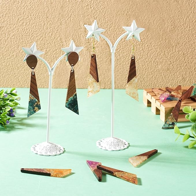 Beadthoven Colorful Resin Long Triangle Charms for Earrings Making, 16pcs/8 Pairs Resin Wood Charms with Gold Foil Hanging Ornaments Wooden Pieces for Jewelry Making Necklace Bookmarks DIY Crafts