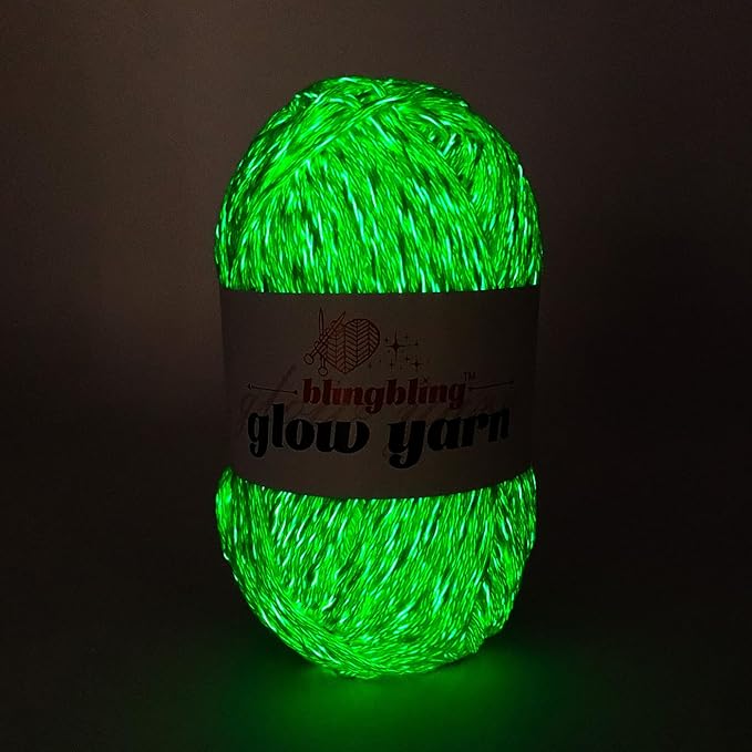 Glow in The Dark Yarn - 100g/3.5oz Photoluminescent Green DK #3 Light Weight, Beginner-Friendly Crochet & Knitting Supplies