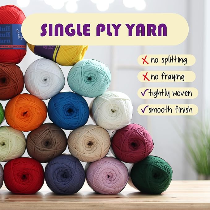 Soft Yarn for Crocheting – Crochet & Knitting Yarn, Beginner Yarn with Easy-to-See Stitches, 24 x 50g - 2400 Yards Amigurumi Yarn, Cotton-Nylon Blend Tshirt Yarn for Crocheting, Worsted Weight Yarn 4
