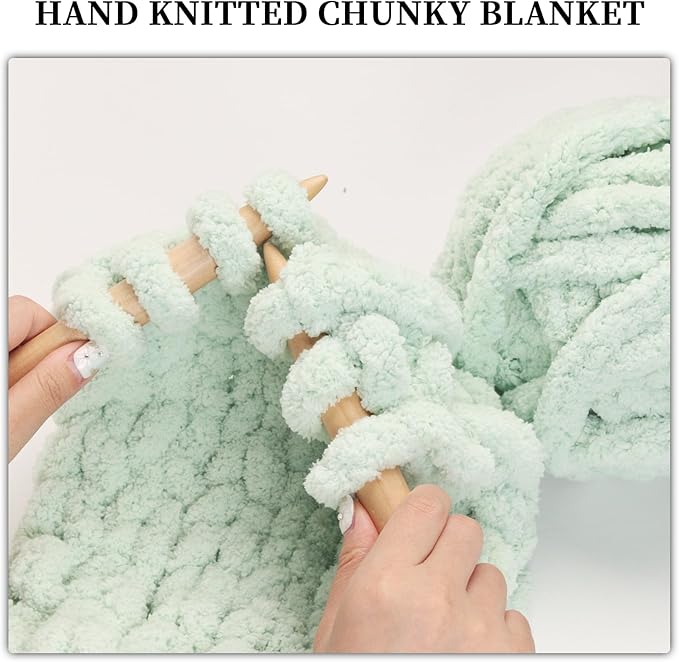 SUNTQ 8 Pack Chunky Chenille Yarn for Crocheting, Bulky Thick Fluffy Yarn for Hand Knitting Blanket, Soft Plush Knitting Yarn for Cushions, Pet Bed,Home Decor, Mint Green(32 yds,8.8 oz Each Skein)