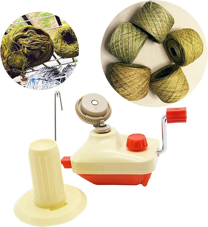 LAMXD Needlecraft Yarn Ball Winder Hand Operated,Red,Portable Package,Easy to Set Up and Use,Sturdy with Metal Handle and Tabletop Clamp,Including Yarn Needles Set…