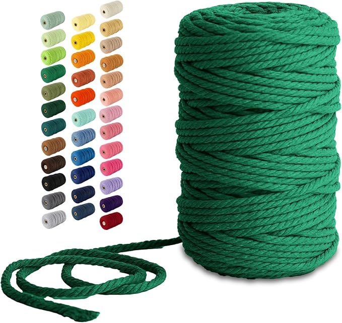 Nook Theory Macrame Cord - 5mm 109 Yards Cotton Rope, 3mm 4mm Yarn, String for Crafts, Perfect for Macrame Wall Hanging and Boho Decorations (Emerald)