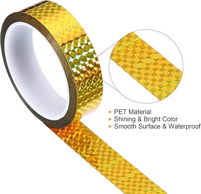 PATIKIL Prism Tape 1 Inch x 55 Yards, Holographic Metalized Reflective Adhesive for Detailing Accent Wall Decor Art, Gold